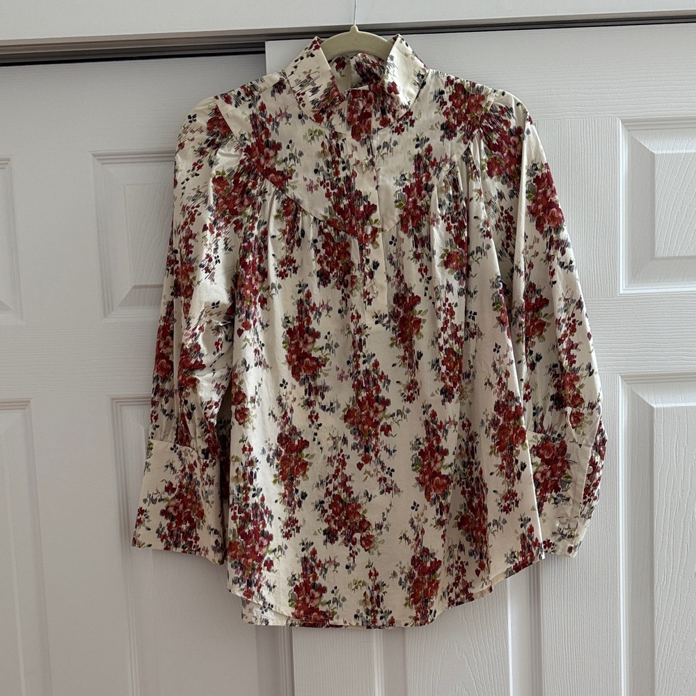 Tuckernuck Red and Cream Patterned Blouse